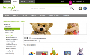 Screenshot Limango-Outlet, Bereich Kinderspielzeug